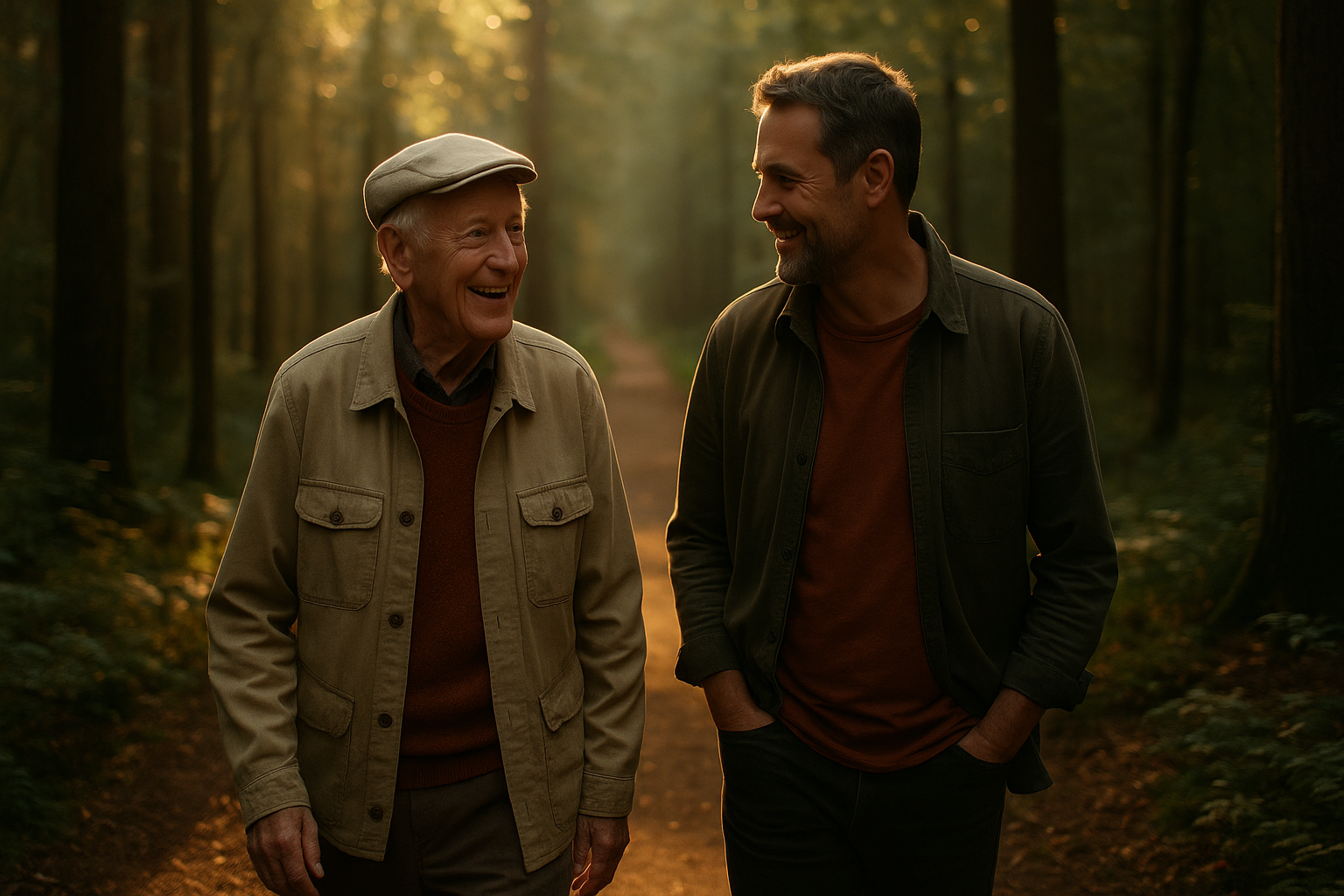 Generationen im Gespräch – Vater und Sohn im Wald